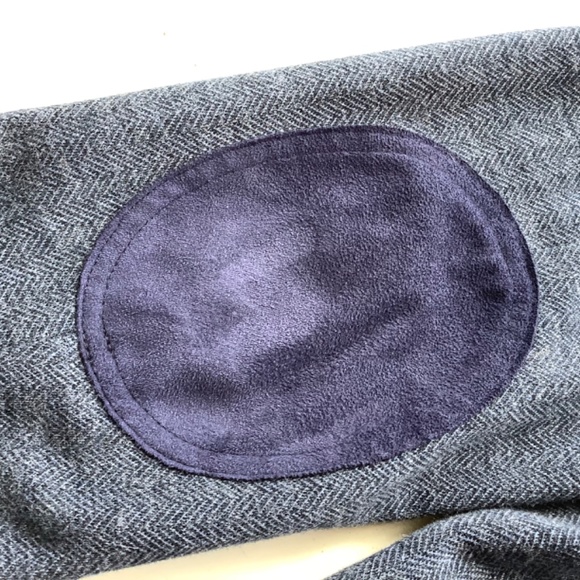 LOFT Navy Blue Herringbone Knit Blue Elbow Patch Blazer SZ 8 - Picture 10 of 15